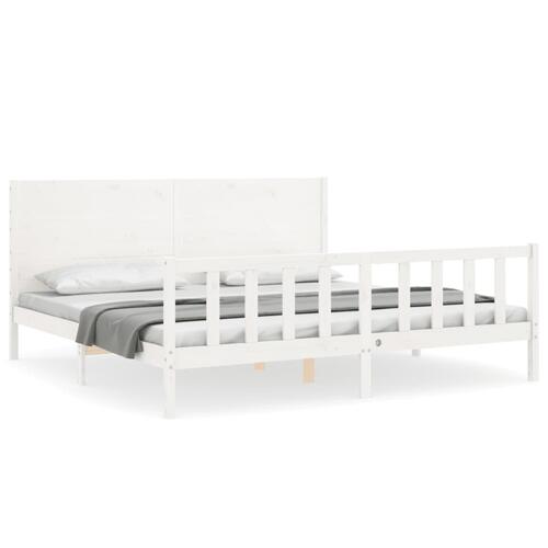 Sengeramme med sengegavl Super King Size massivt træ hvid