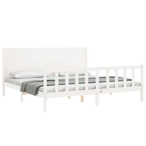 Sengeramme med sengegavl Super King Size massivt træ hvid