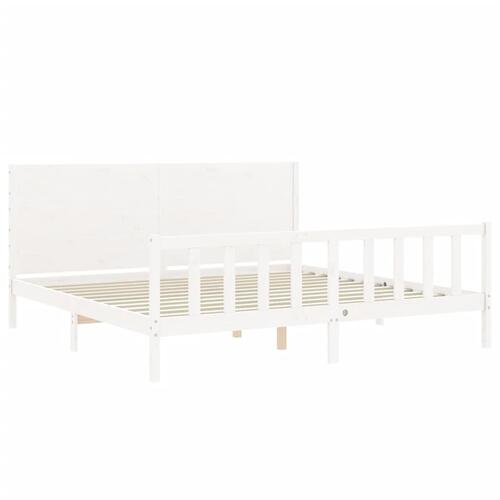 Sengeramme med sengegavl Super King Size massivt træ hvid