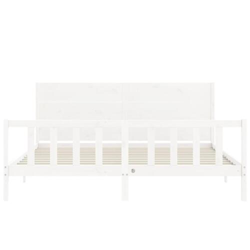 Sengeramme med sengegavl Super King Size massivt træ hvid