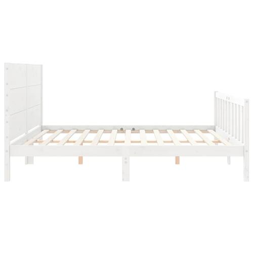 Sengeramme med sengegavl Super King Size massivt træ hvid