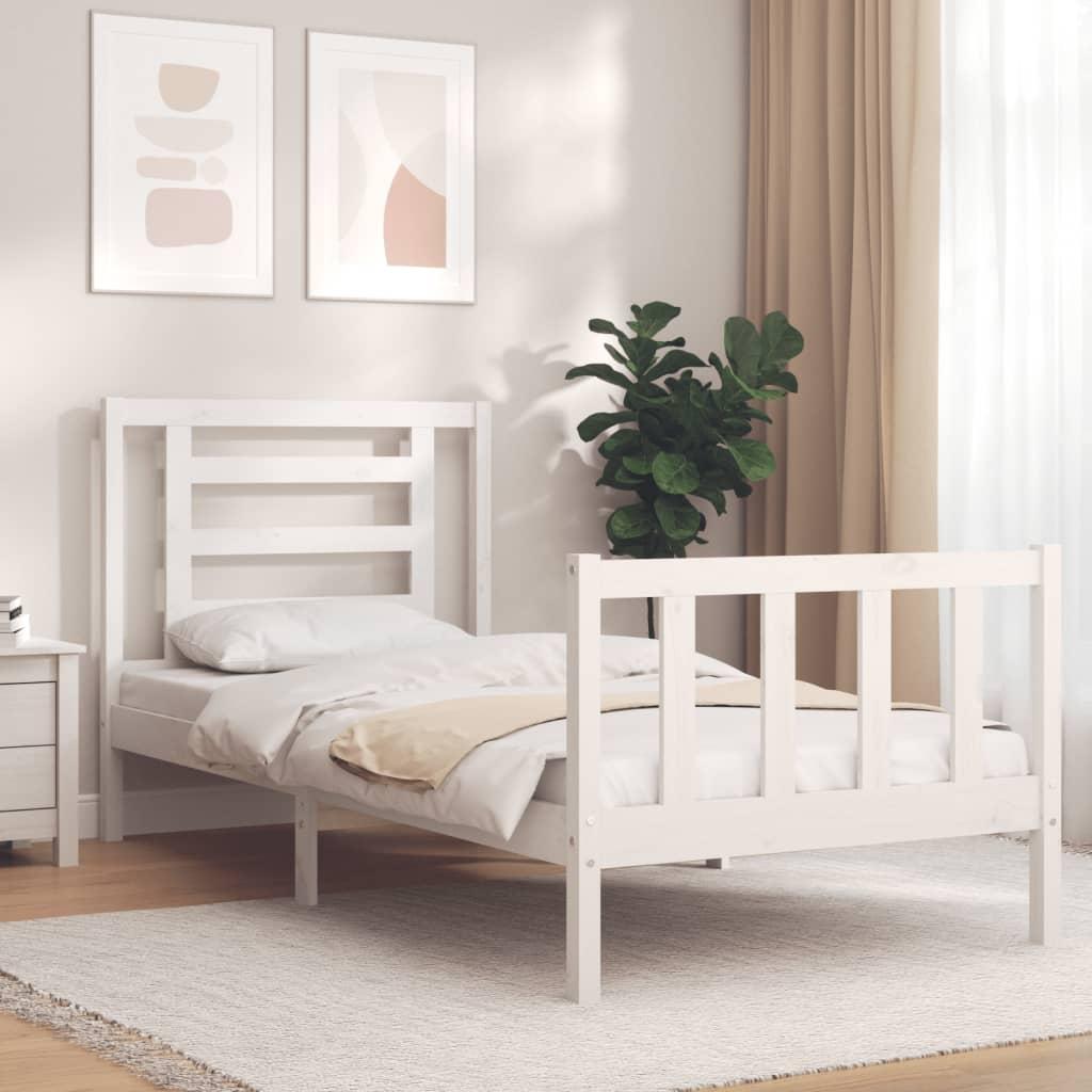 Sengeramme med sengegavl Small Single massivt træ hvid