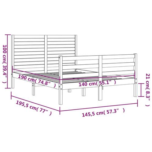Sengeramme med sengegavl 140x190 cm massivt træ