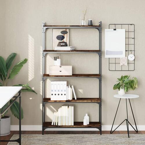 Bogreol 5 hylder 80x30x154 cm konstrueret træ røget eg