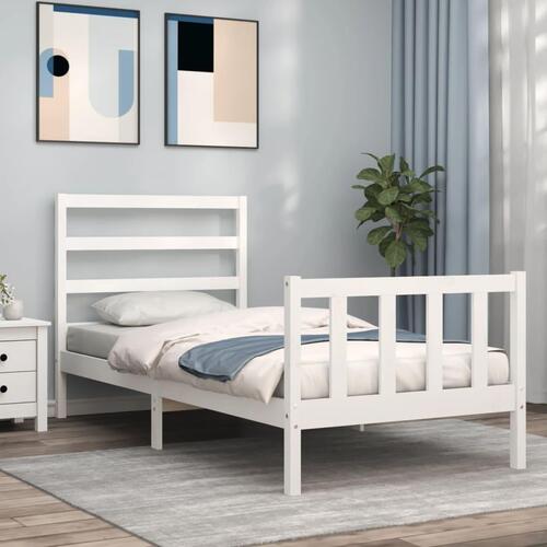 Sengeramme med sengegavl Small Single massivt træ hvid