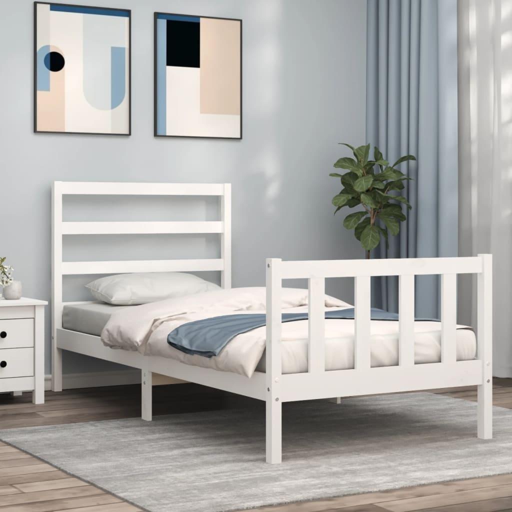 Sengeramme med sengegavl Small Single massivt træ hvid