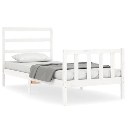 Sengeramme med sengegavl Small Single massivt træ hvid