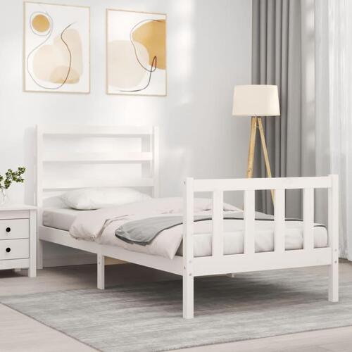 Sengeramme med sengegavl Small Single massivt træ hvid