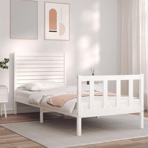Sengeramme med sengegavl Small Single massivt træ hvid