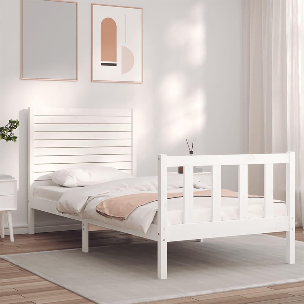 Sengeramme med sengegavl Small Single massivt træ hvid