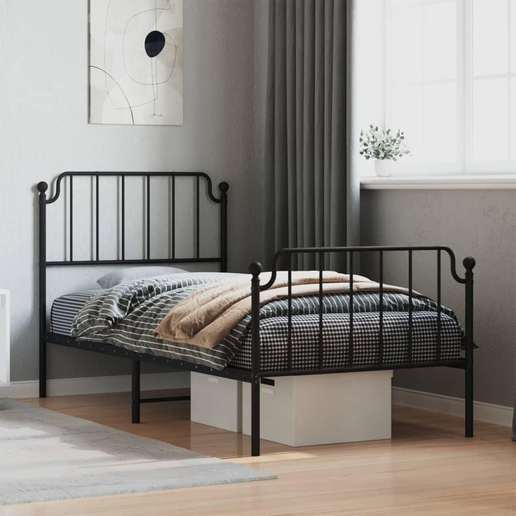 Sengeramme med sengegavl og fodgærde 90x190 cm metal sort