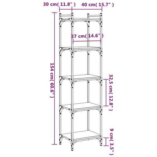 Bogreol med 5 hylder 40x30x154 cm konstrueret træ sort