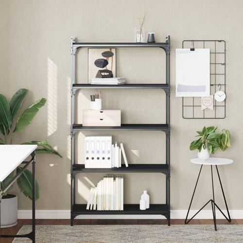 Bogreol med 5 hylder 80x30x154 cm konstrueret træ sort