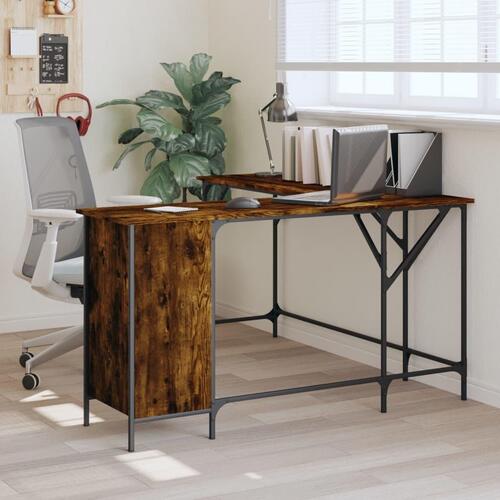 Skrivebord 141x141x75 cm konstrueret træ røget egetræsfarve