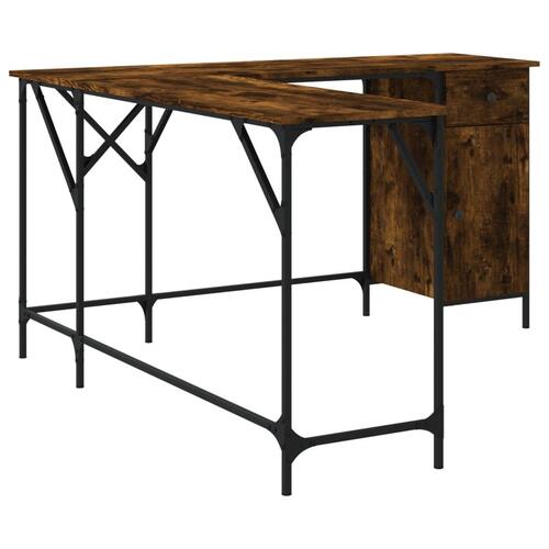 Skrivebord 141x141x75 cm konstrueret træ røget egetræsfarve