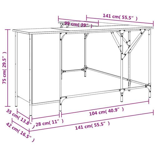 Skrivebord 141x141x75 cm konstrueret træ grå sonoma-eg