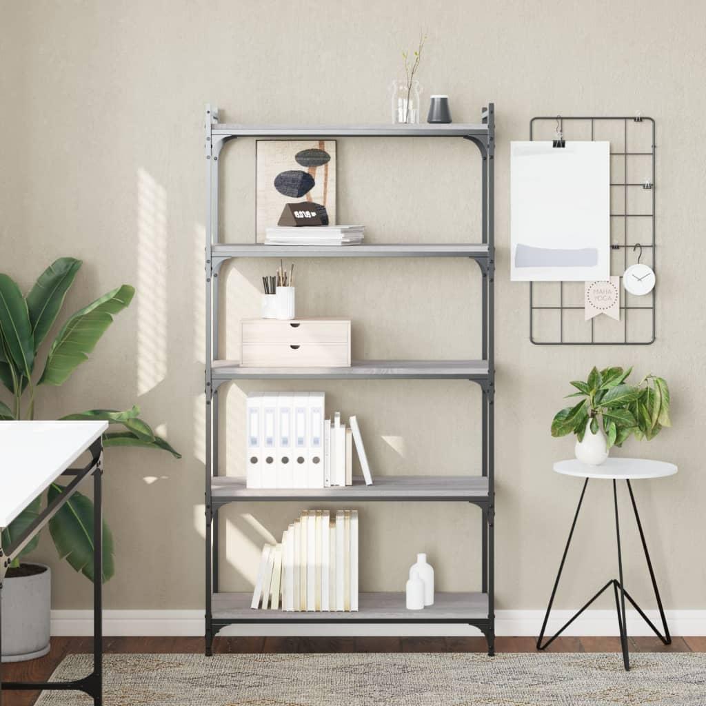 Bogreol 80x30x154 cm 5 hylder konstrueret træ grå sonoma-eg