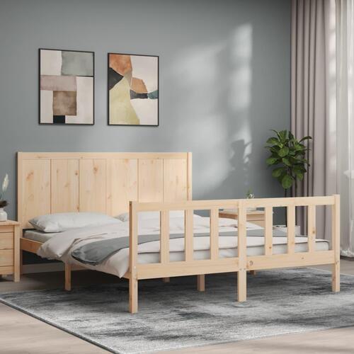 Sengeramme med sengegavl kingsize massivt træ