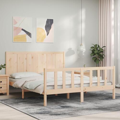 Sengeramme med sengegavl kingsize massivt træ