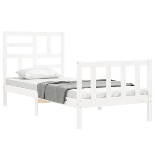 Sengeramme med sengegavl Small Single massivt træ hvid