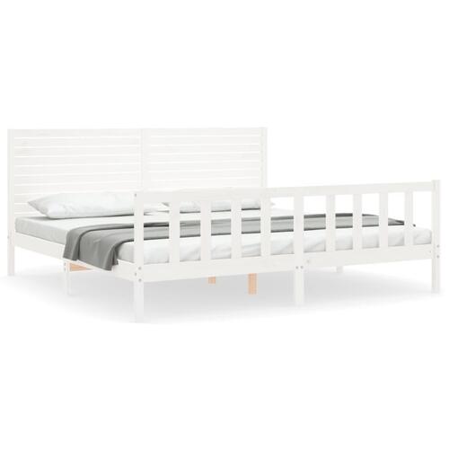 Sengeramme med sengegavl Super King Size massivt træ hvid