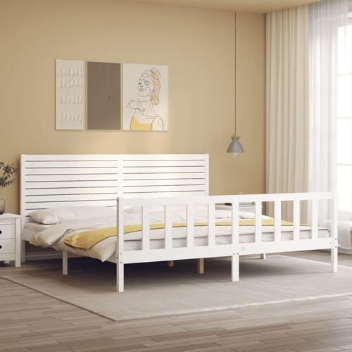 Sengeramme med sengegavl Super King Size massivt træ hvid
