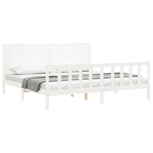 Sengeramme med sengegavl Super King Size massivt træ hvid