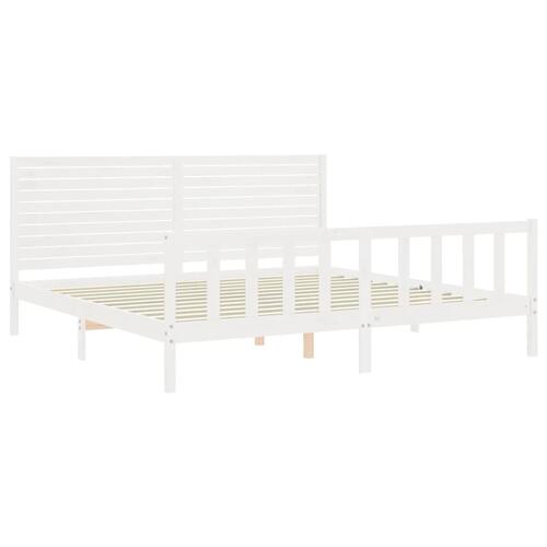 Sengeramme med sengegavl Super King Size massivt træ hvid