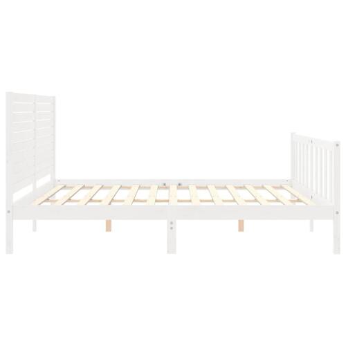 Sengeramme med sengegavl Super King Size massivt træ hvid