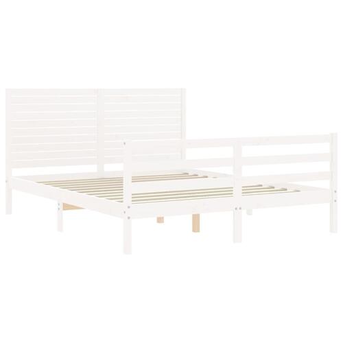 Sengeramme med sengegavl 160x200 cm massivt træ hvid