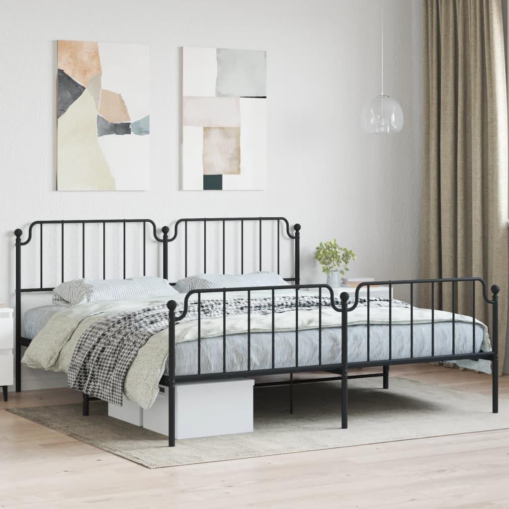 Sengeramme med sengegavl og fodgærde 193x203 cm metal sort