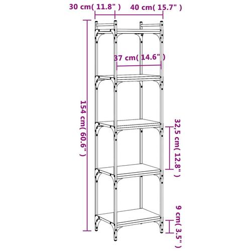 Bogreol 5 hylder 40x30x154 cm konstrueret træ brunt eg