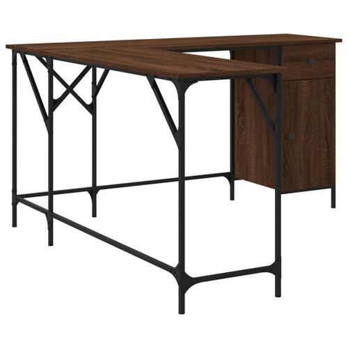 Skrivebord 141x141x75 cm konstrueret træ brun egetræsfarve