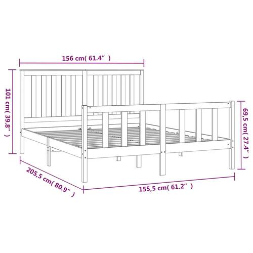 Sengeramme med sengegavl 150x200 cm kingsize massivt fyr hvid