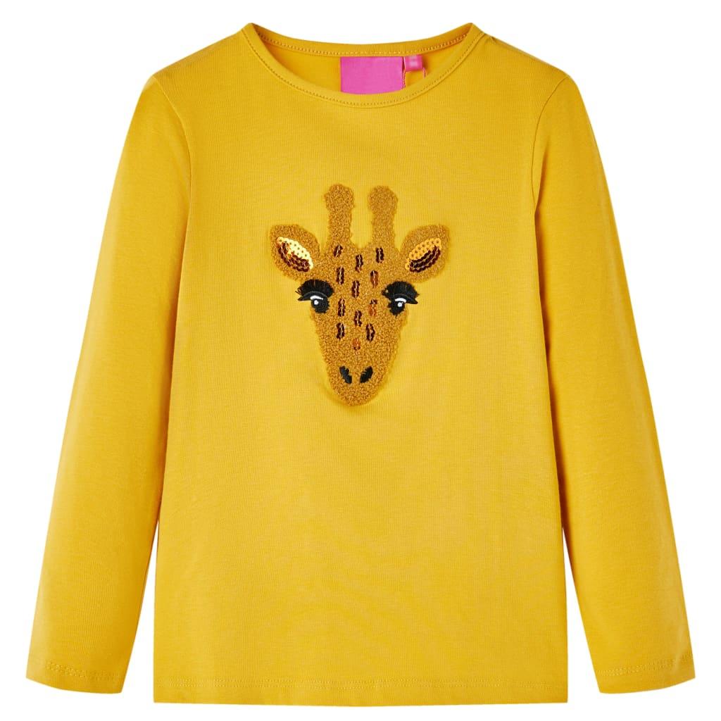 Langærmet T-shirt til børn str. 92 okkergul