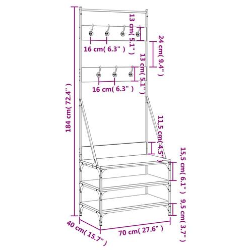 Tøjstativ med skoopbevaring 70x40x184 cm grå sonoma-eg