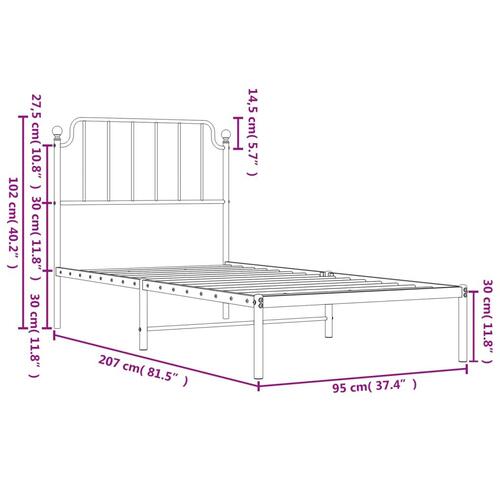 Sengeramme med sengegavl 90x200 cm metal sort