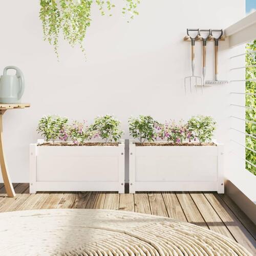 Plantekasser 2 stk. massivt fyrretræ hvid