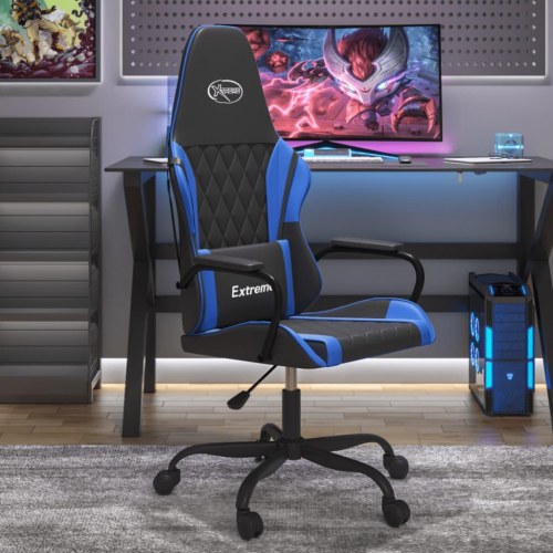 Gamingstol med massagefunktion i kunstlæder - sort/blå