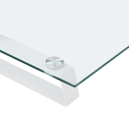 Skærmstander 100x20x8 cm hærdet glas og metal hvid
