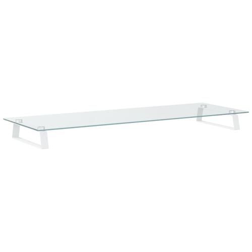 Skærmstander 100x35x8 cm hærdet glas og metal hvid