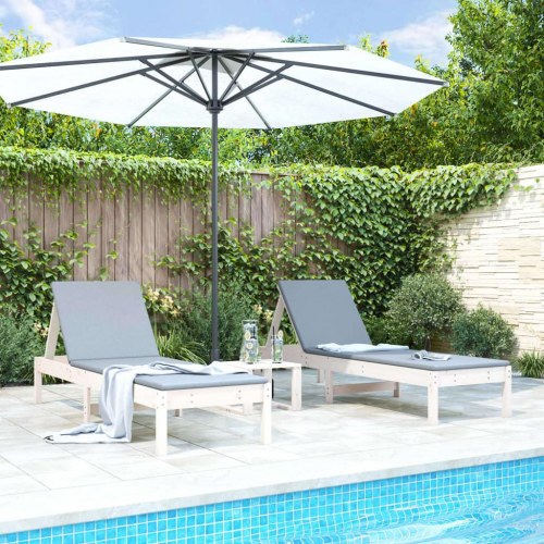Liggestole 2 stk. 199,5 x 60 x 74 cm i massivt fyrretræ hvid