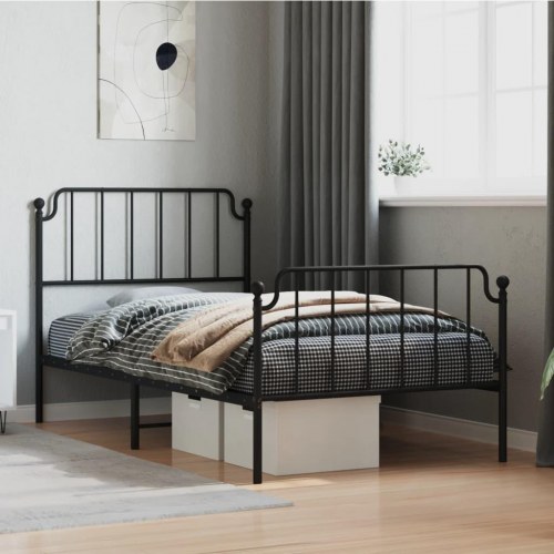 Sengeramme i metal med sengegavl og fodgærde 100 x 200 cm - sort