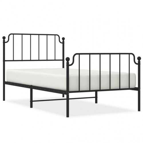 Sengeramme i metal med sengegavl og fodgærde 100 x 200 cm - sort