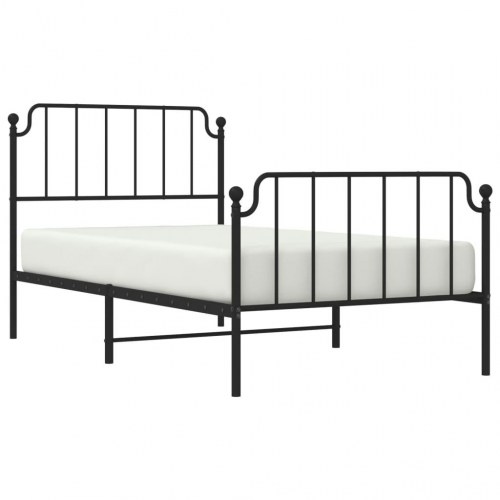 Sengeramme i metal med sengegavl og fodgærde 100 x 200 cm - sort