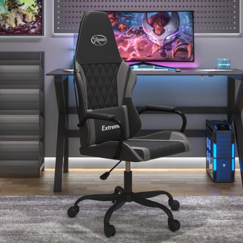 Gamingstol med massagefunktion i kunstlæder - sort/grå