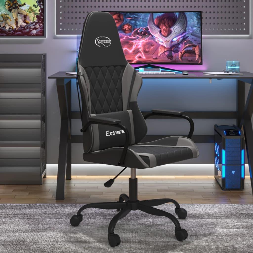 Gamingstol m. massagefunktion kunstlæder sort og grå billede