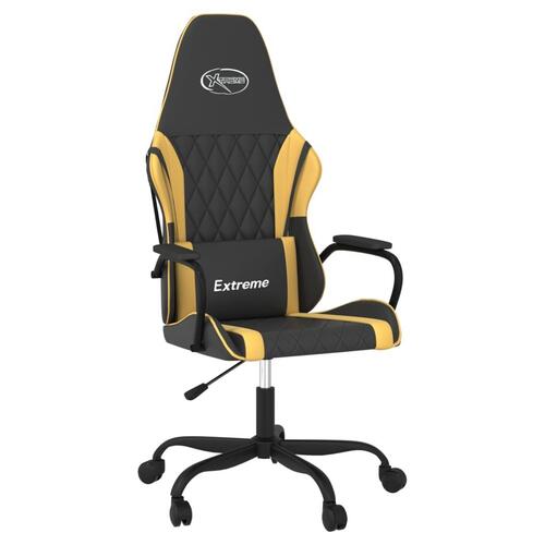 Gamingstol m. massagefunktion kunstlæder sort guldfarvet