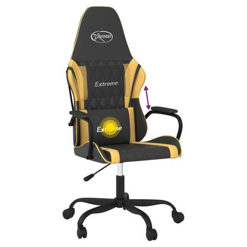Gamingstol m. massagefunktion kunstlæder sort guldfarvet