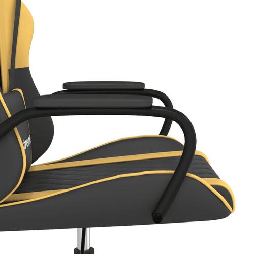 Gamingstol m. massagefunktion kunstlæder sort guldfarvet